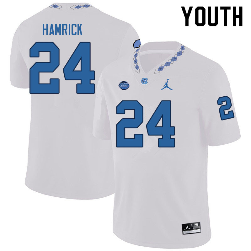 Youth #24 Malaki Hamrick North Carolina Tar Heels College Football Jerseys Sale-White